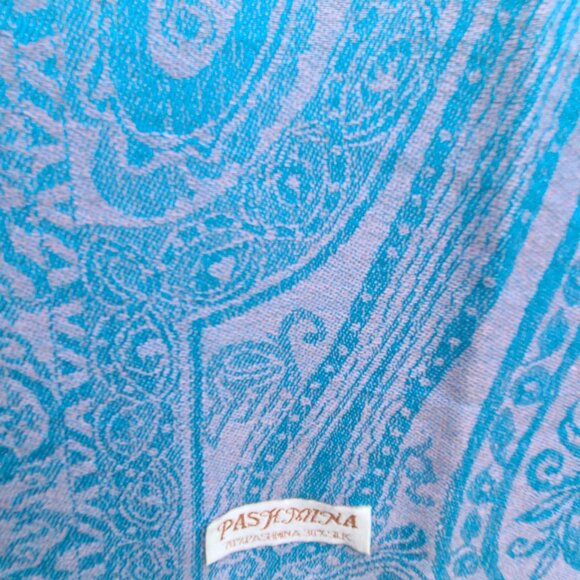 Blue and Silver Paisley Pashmina Silk Wrap - Picture 7 of 12